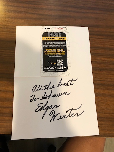 EDGAR WINTER SIGNED CARD COA JSA