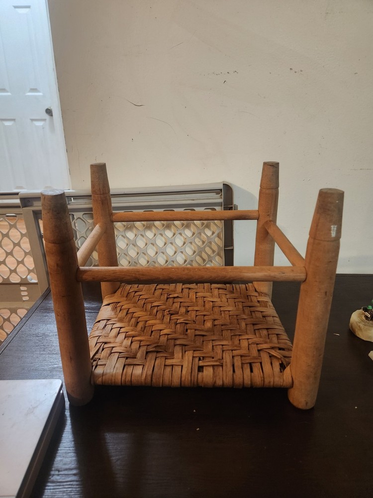 Antique Oak Cane Bottom Foot Stool