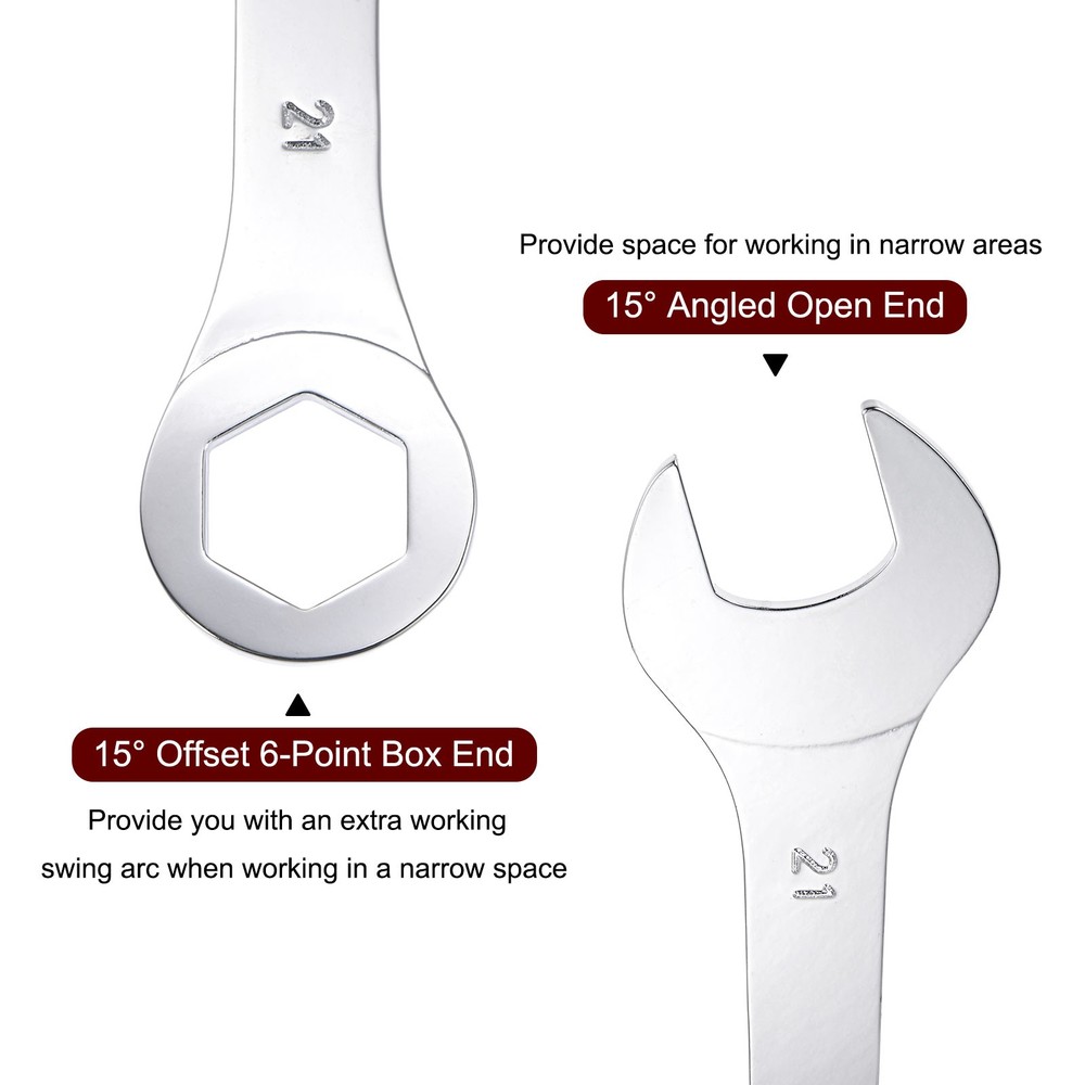 2Pack 21mm Thin Combination Wrench with Offset 6-Point End Angled Open End Tool