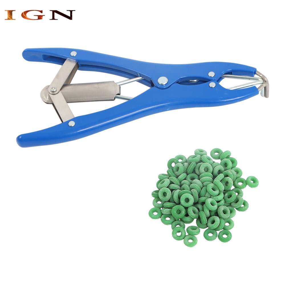 Elastrator Castration Plier + 100 Green Rubber Rings Applicator Castrator Ring