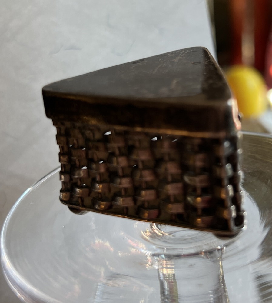 Basket Weave Triangular Pill Box Sterling Silver 1950