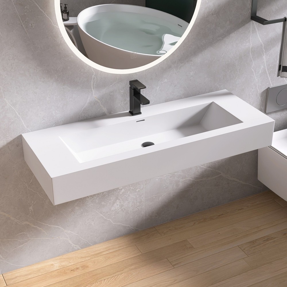 48'' Wall Mounted Bathroom Sink Solid Surface Bathroom Vessel Sink