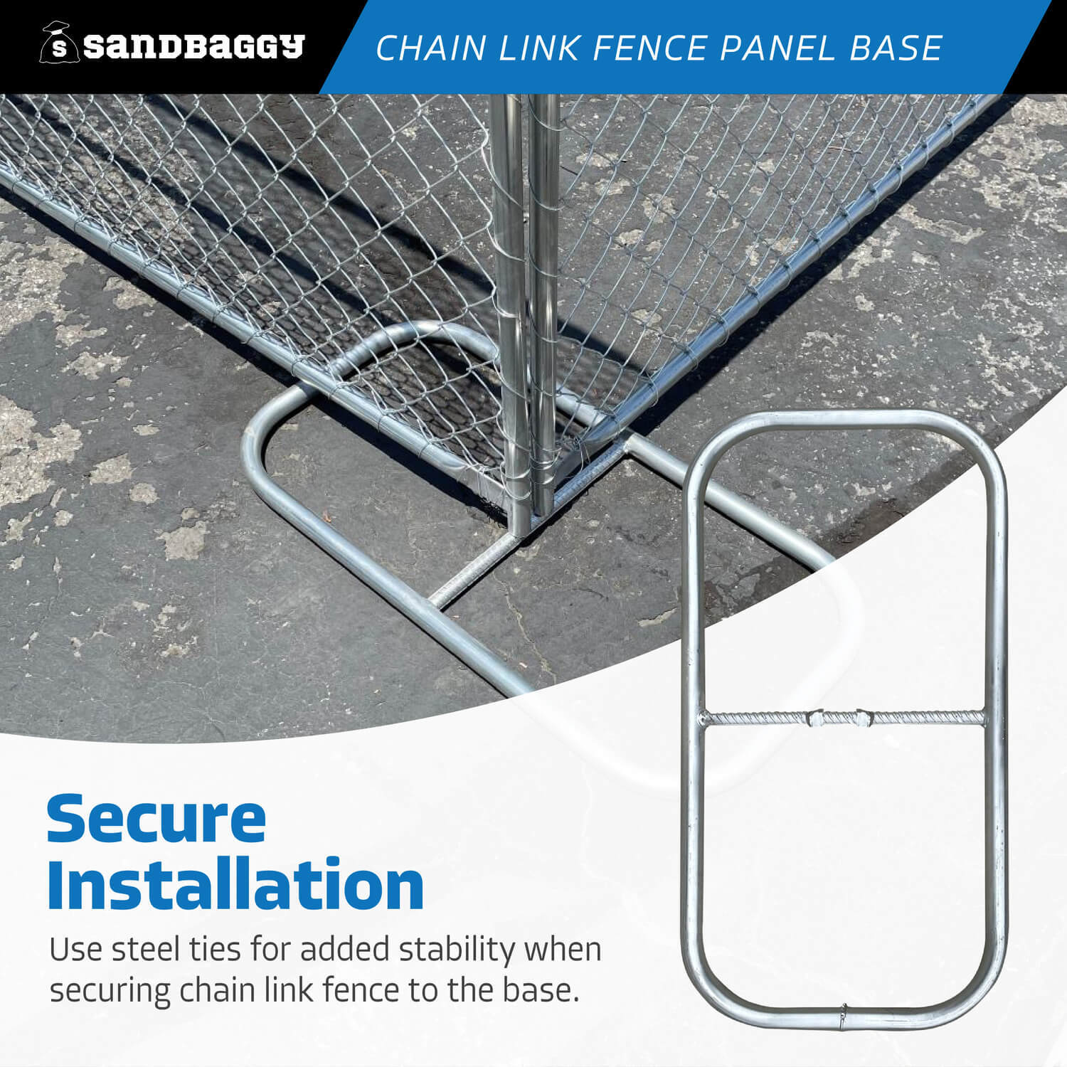 Sandbaggy Chain Link Fence Panel Base (Galvanized) - Temporary Fencing Stands