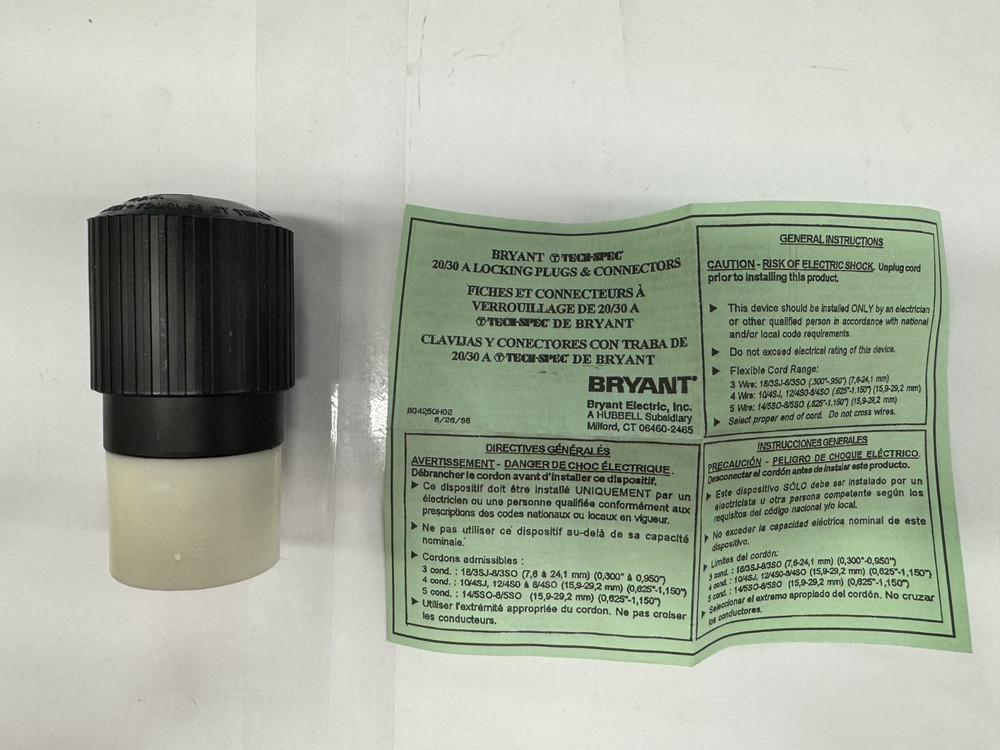 Bryant 71130NC Locking Connector, 3P 3W 30A 250V 3PH