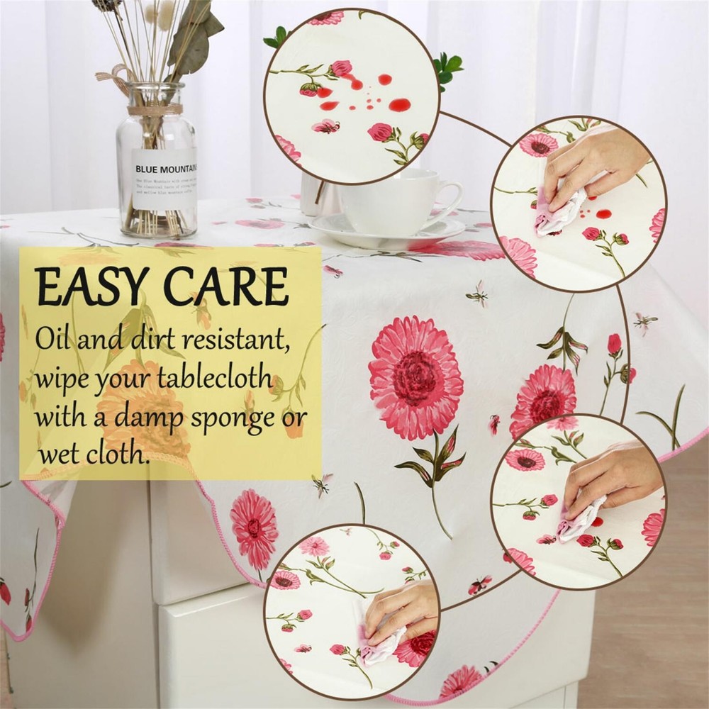Vinyl Plastic Square Tablecloth Pink 35" x 35" Sunflower Pattern