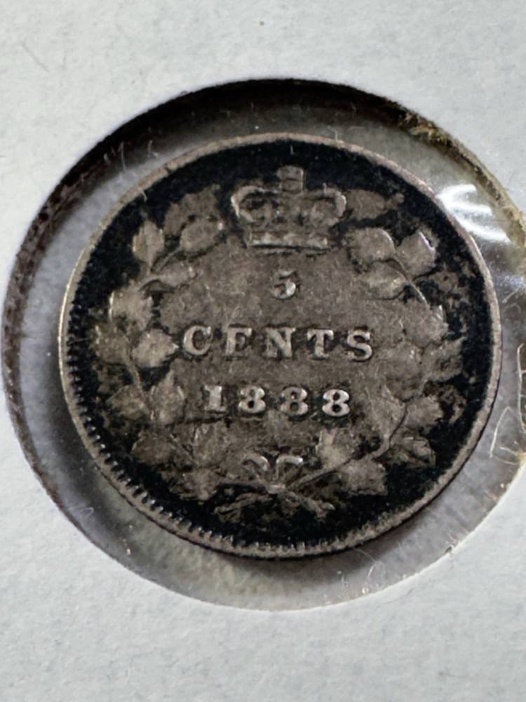 1888 Canada 5 Cents Small Silver Coin Cleaned