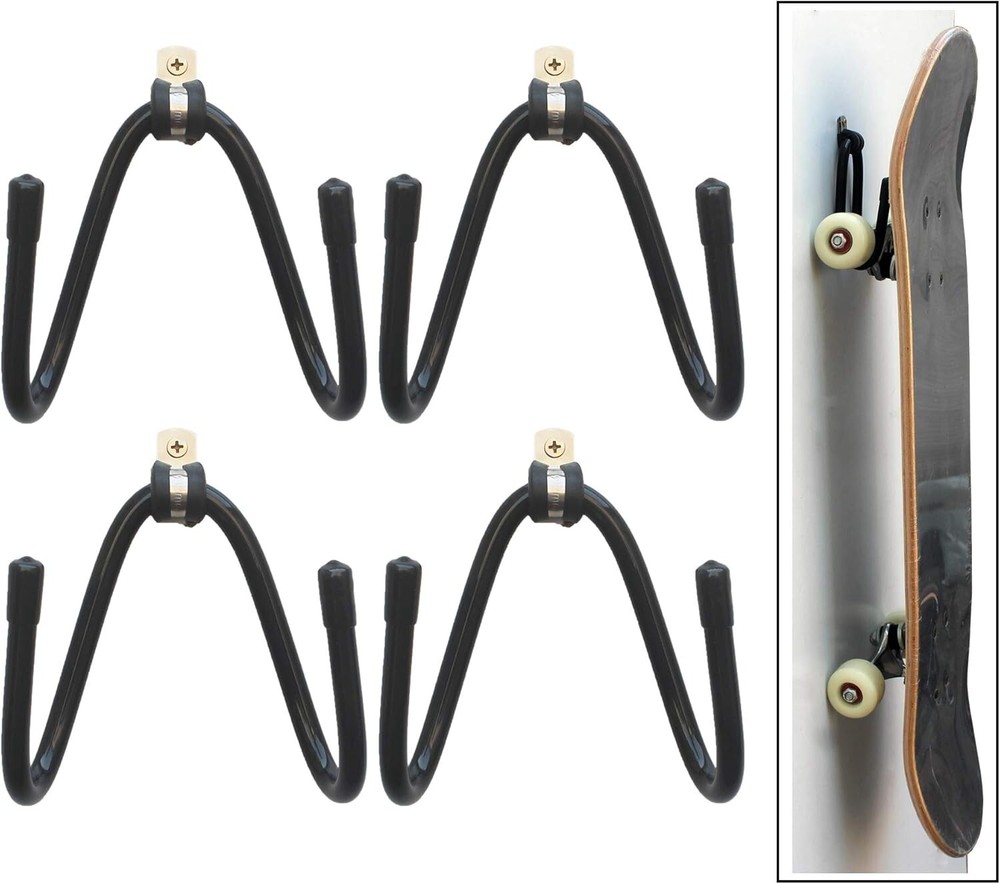 Metal Skateboard Wall Mount Rack 4-Pack Adjustable for Storage Display Vertical