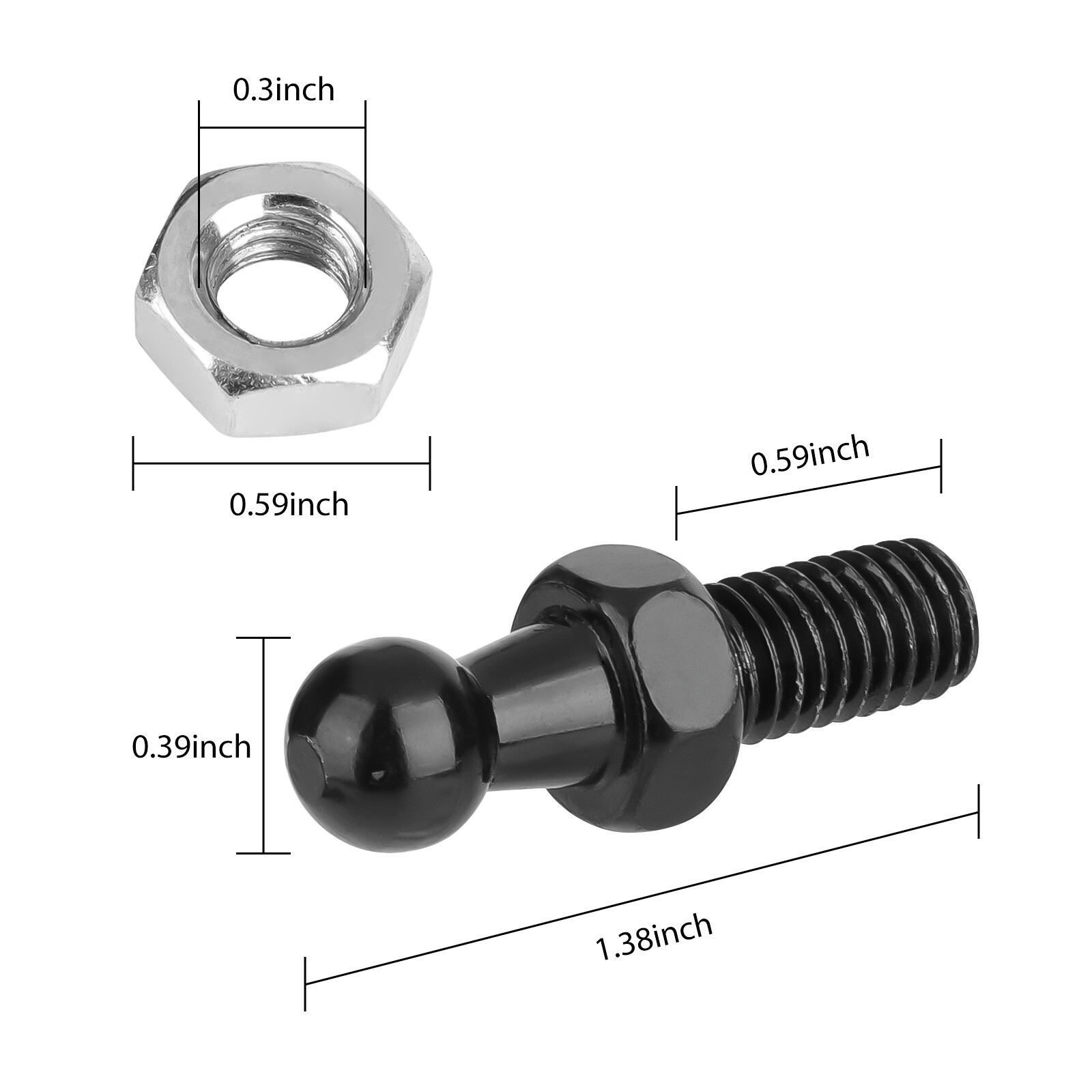 4 Ball Stud Mounting 10 mm 1/2 Inch Thread Shaft for Gas Prop Strut Spring Lift