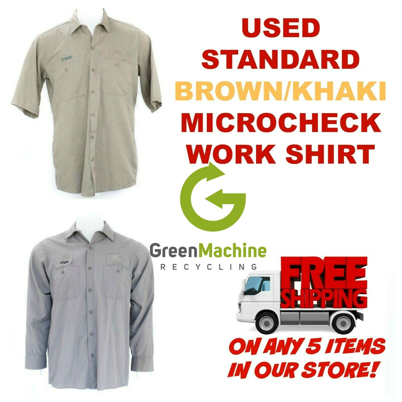 Cintas Red Kap Unifirst G&K work shirts khaki brown microcheck