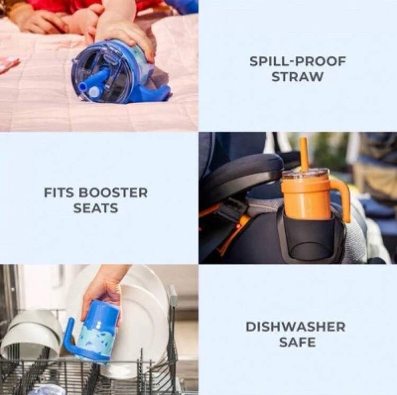 REDUCE 14oz, 2 Stainless Steel Tumbler Spill-Proof with Handle & Straws for Kids