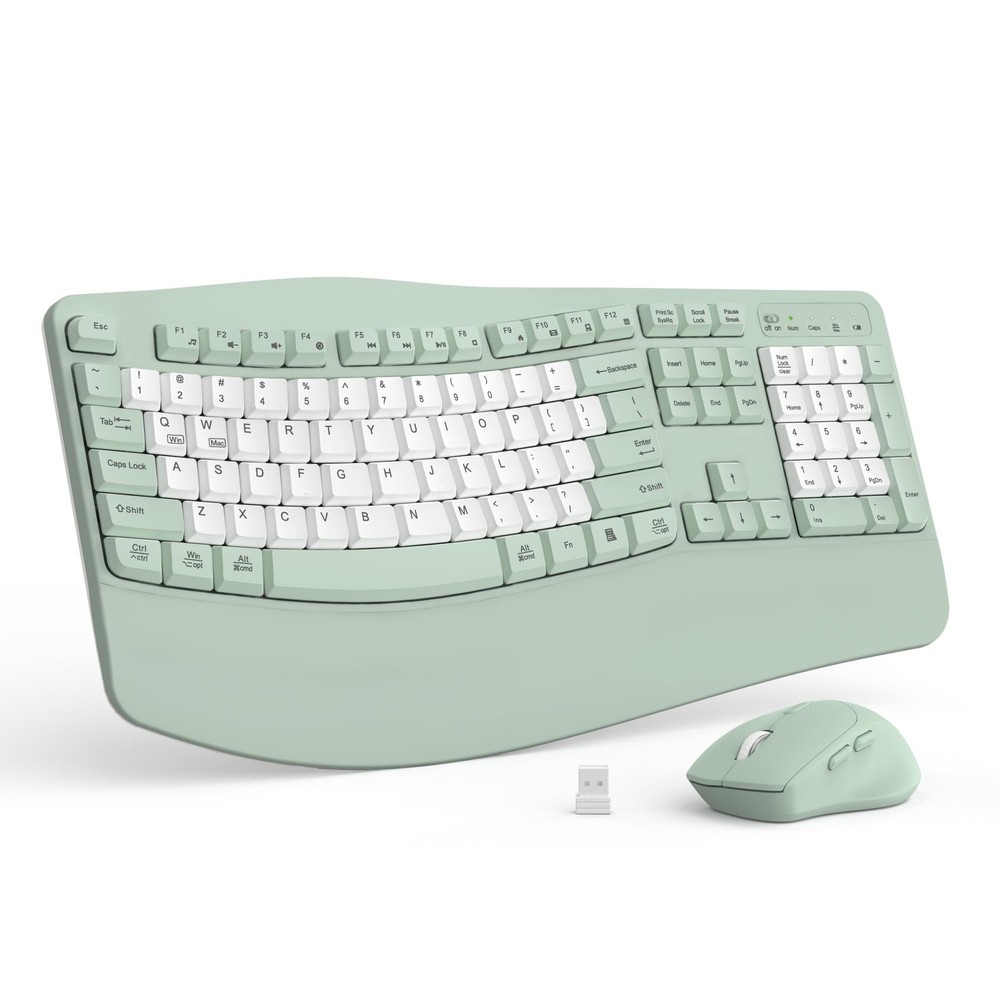 Wireless Keyboard and Mouse Combo,2.4G Full Size Wave Keys Ergonomic Keyboard...