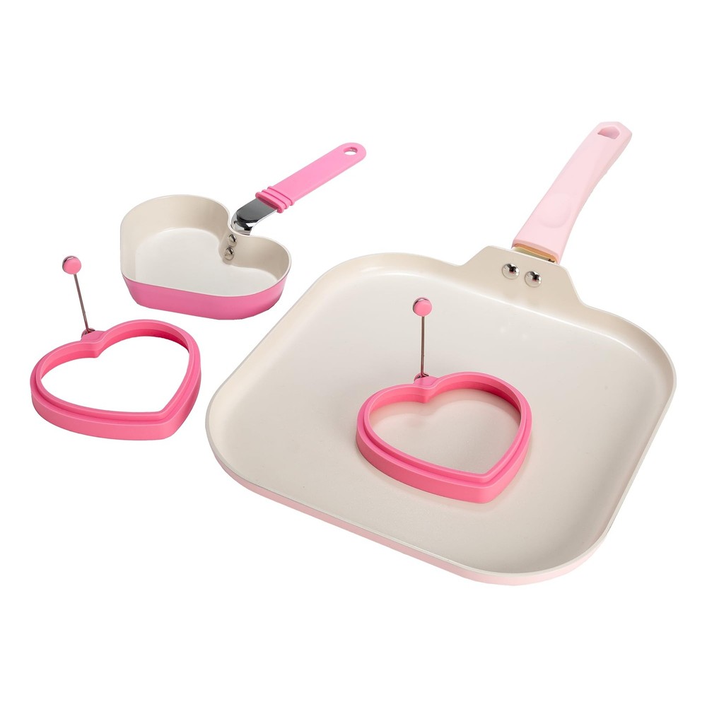 Paris Hilton Breakfast Ceramic Nonstick Cookware Set, Includes Square Griddle, M
