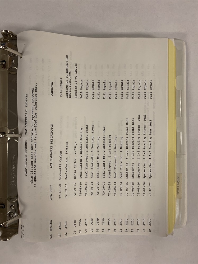 P & W Part Repair Sources Commercial Engines