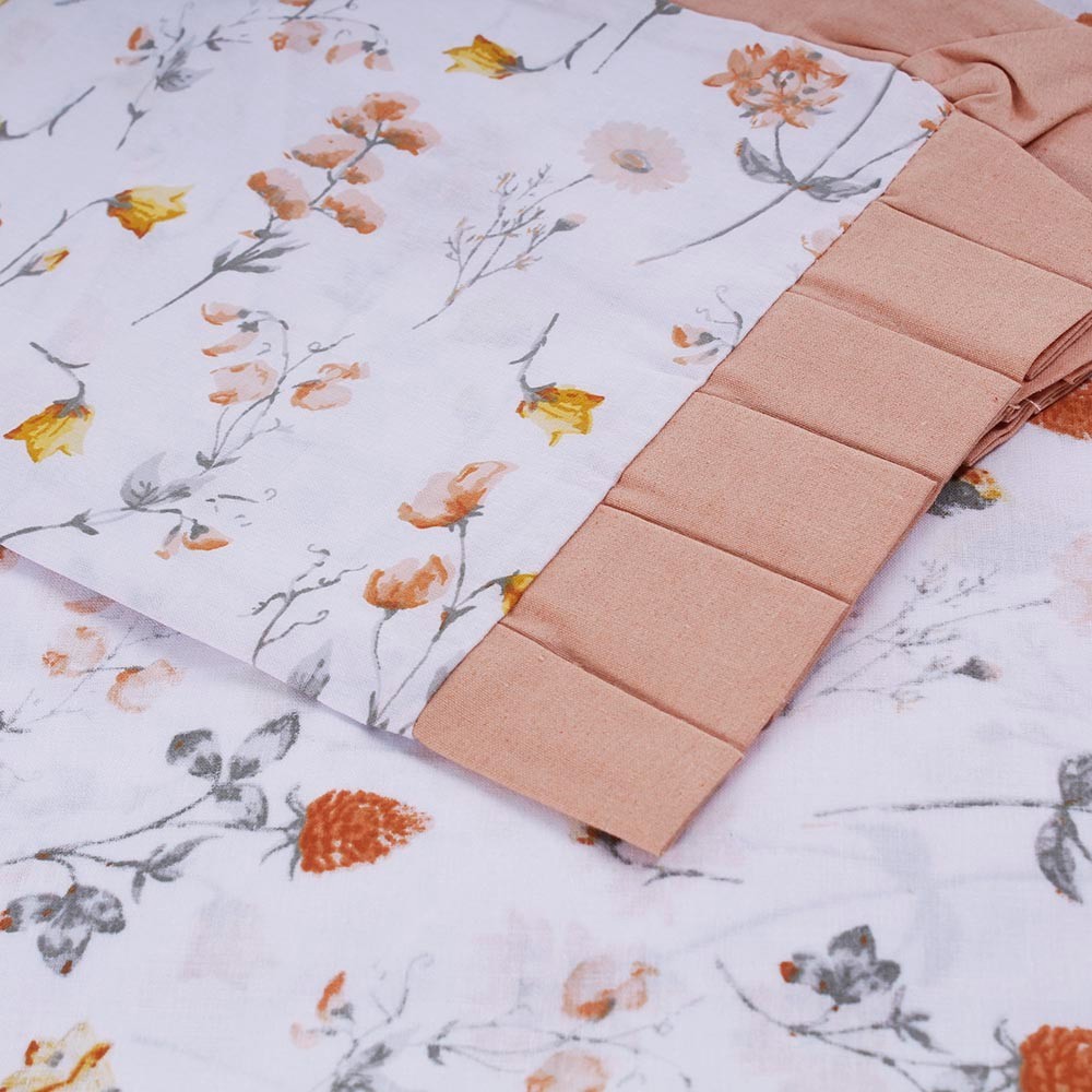 Double Bed Sheets Pillowcases with Flounce, Peach and White