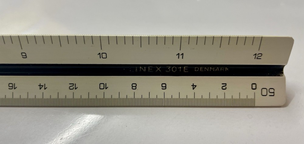 LINEX 301E TRIANGLE RULER IN CASE DENMARK ARCHITECT DRAFTING SURVEYING