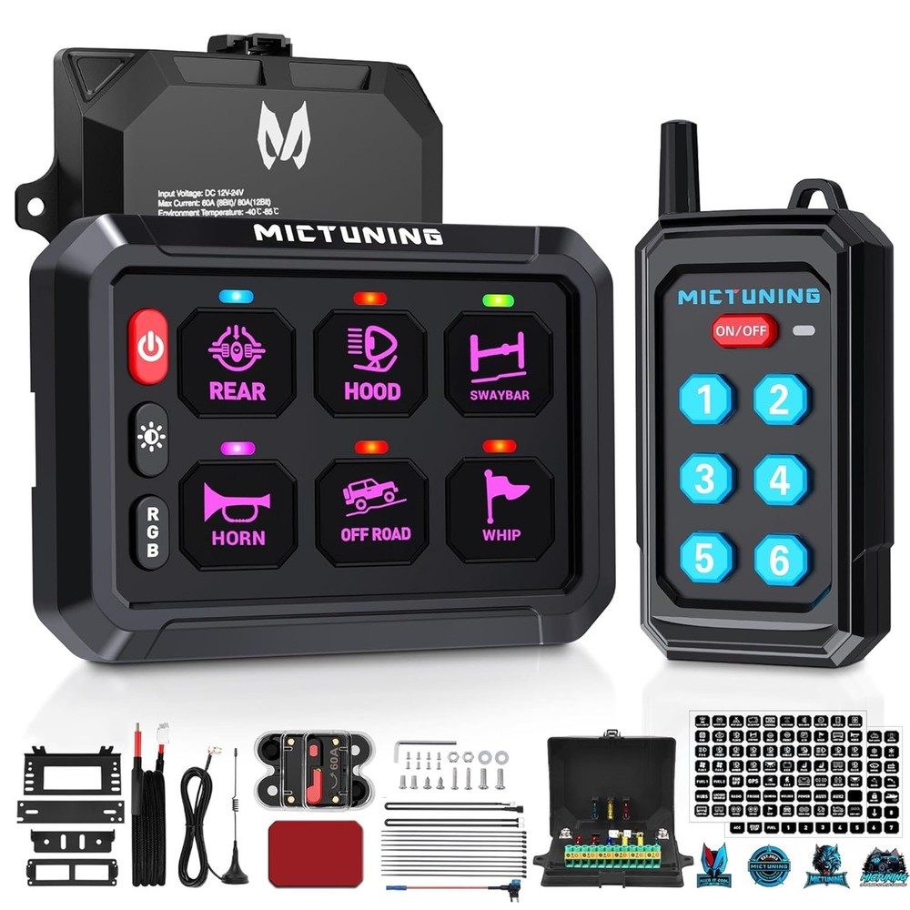 Wireless RGB 6 Gang Switch Panel 12v 24v Remote Control Circuit Relay System Kit