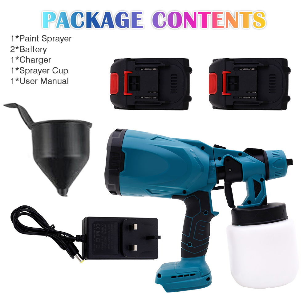 With 2 Batteries High Pressure Cordless Paint Sprayer Electric HVLP Spray Gun US