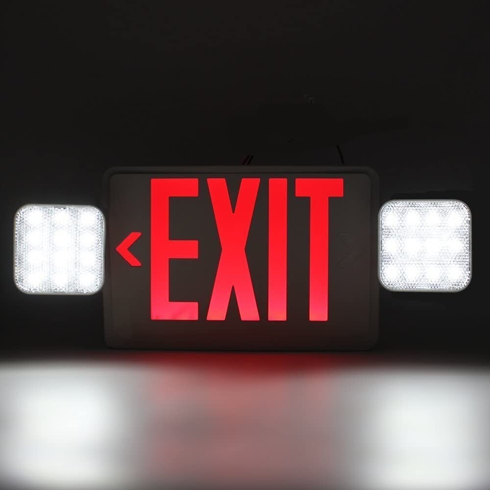 2 Pack LED Exit Sign Emergency Light–Hi Output Compact Combo UL listed Red