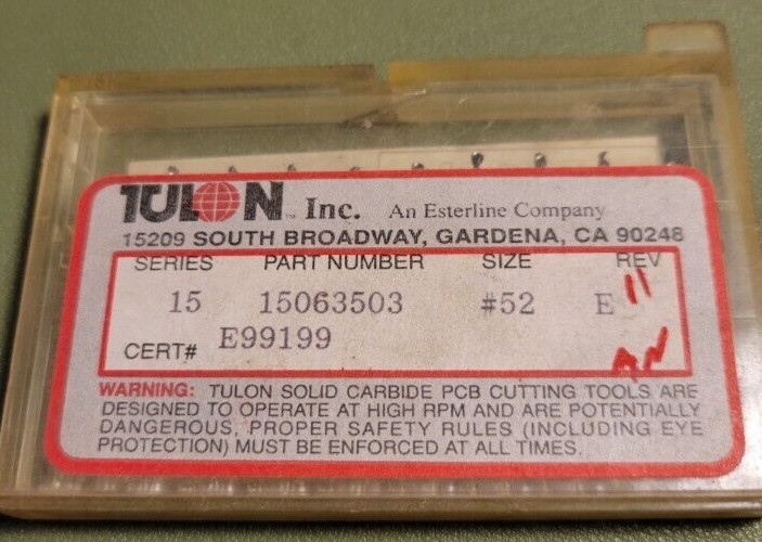 10 Tulon Solid Carbide PCB Cutting Bits Series 15 Size 52 Repointed Drills