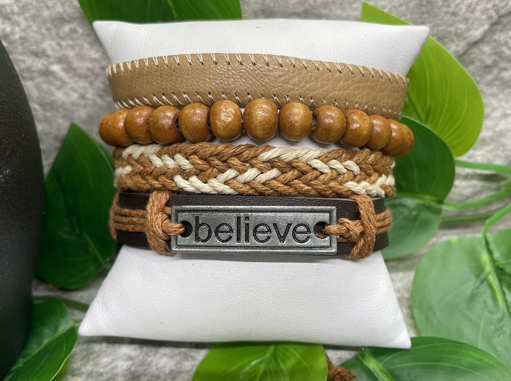 4 PC Leather Punk Bracelet Stackable Adjustable Tie New Free Ship B2781