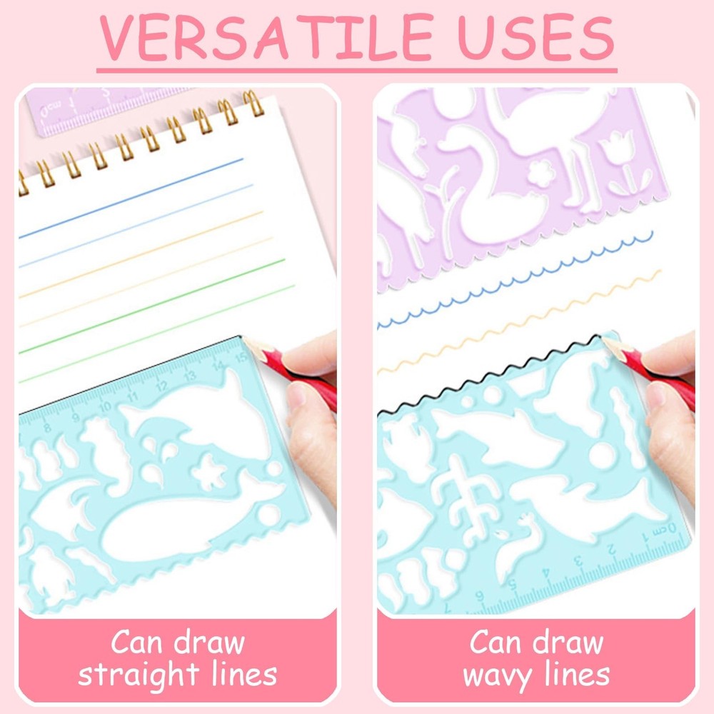 4 Multifunctional rulers with Various Cute Patterns, Creative Student Station...