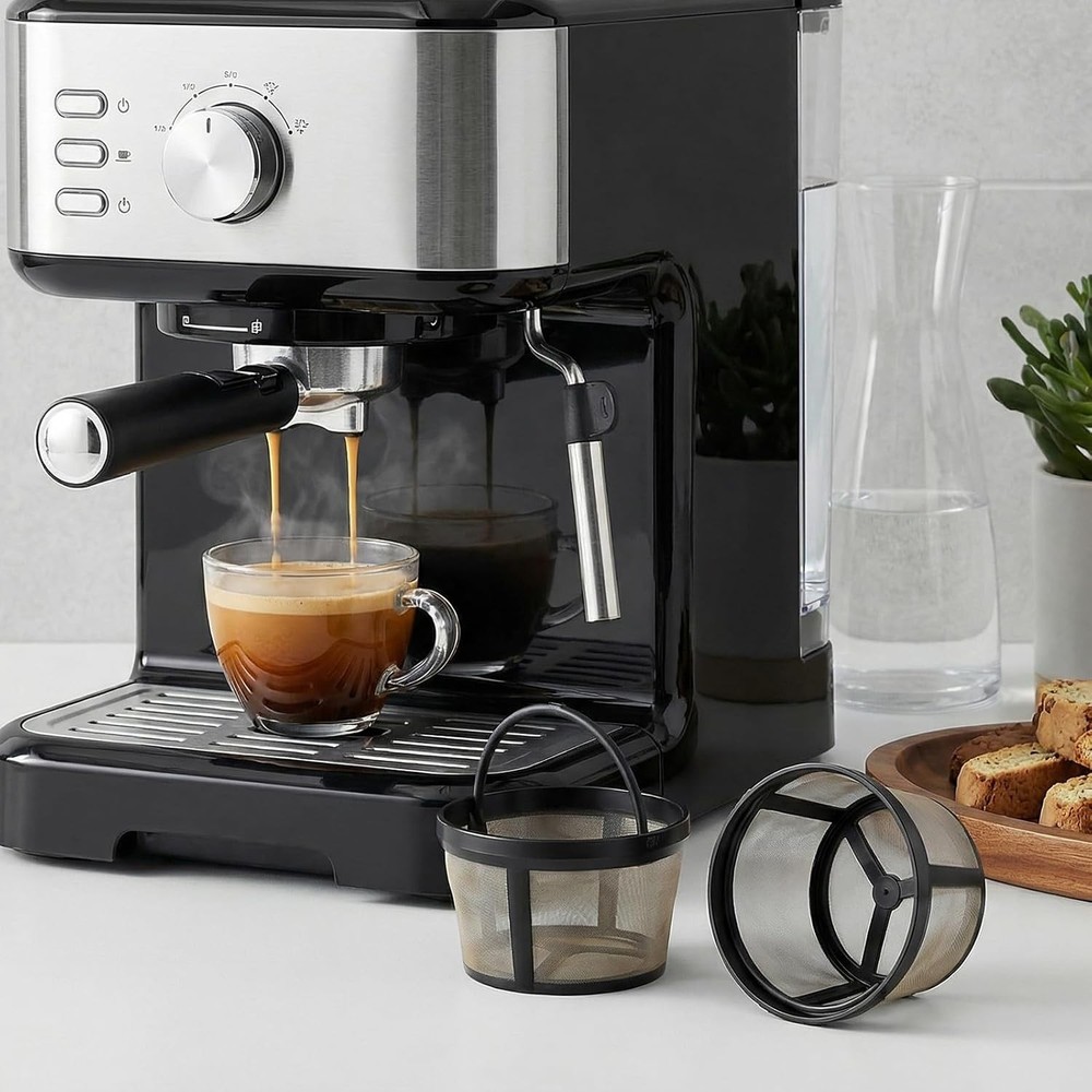 2pc Reusable Gold Mesh Coffee Filter Basket 4-5 Cup Permanent Replacement Handle