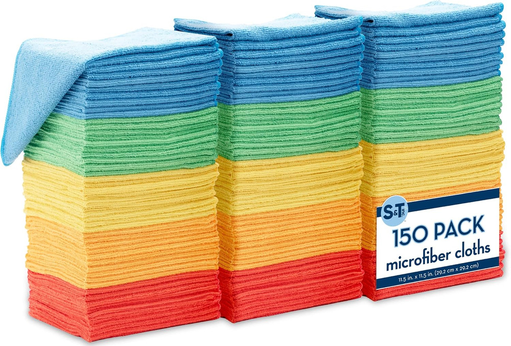 150 Pack Microfiber Cleaning Cloth, Bulk Towels for Home, Reusable Microfiber To
