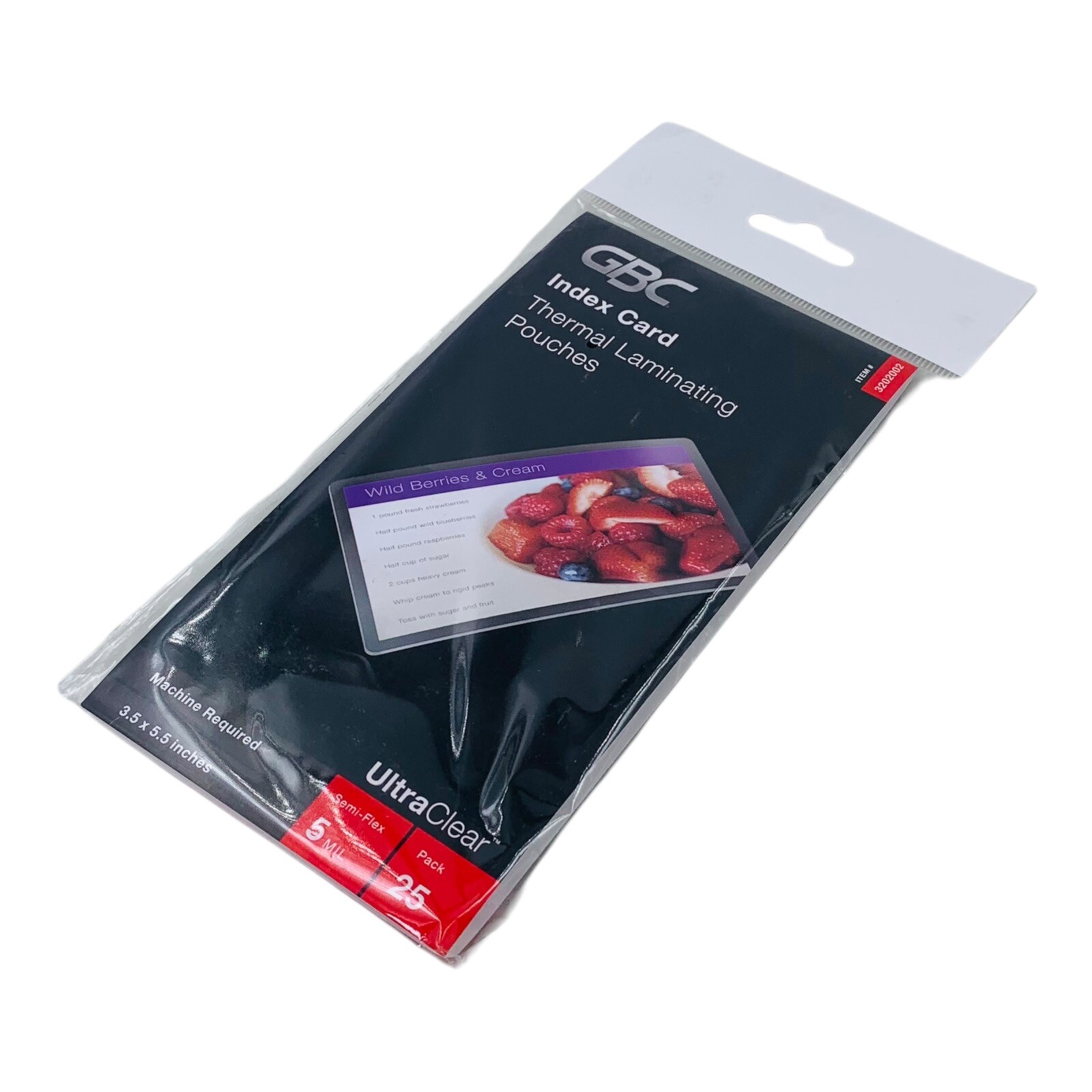 25 Count GBC UltraClear 5.5" x 3.5" Index Card Thermal Laminating Pouches 5 mil