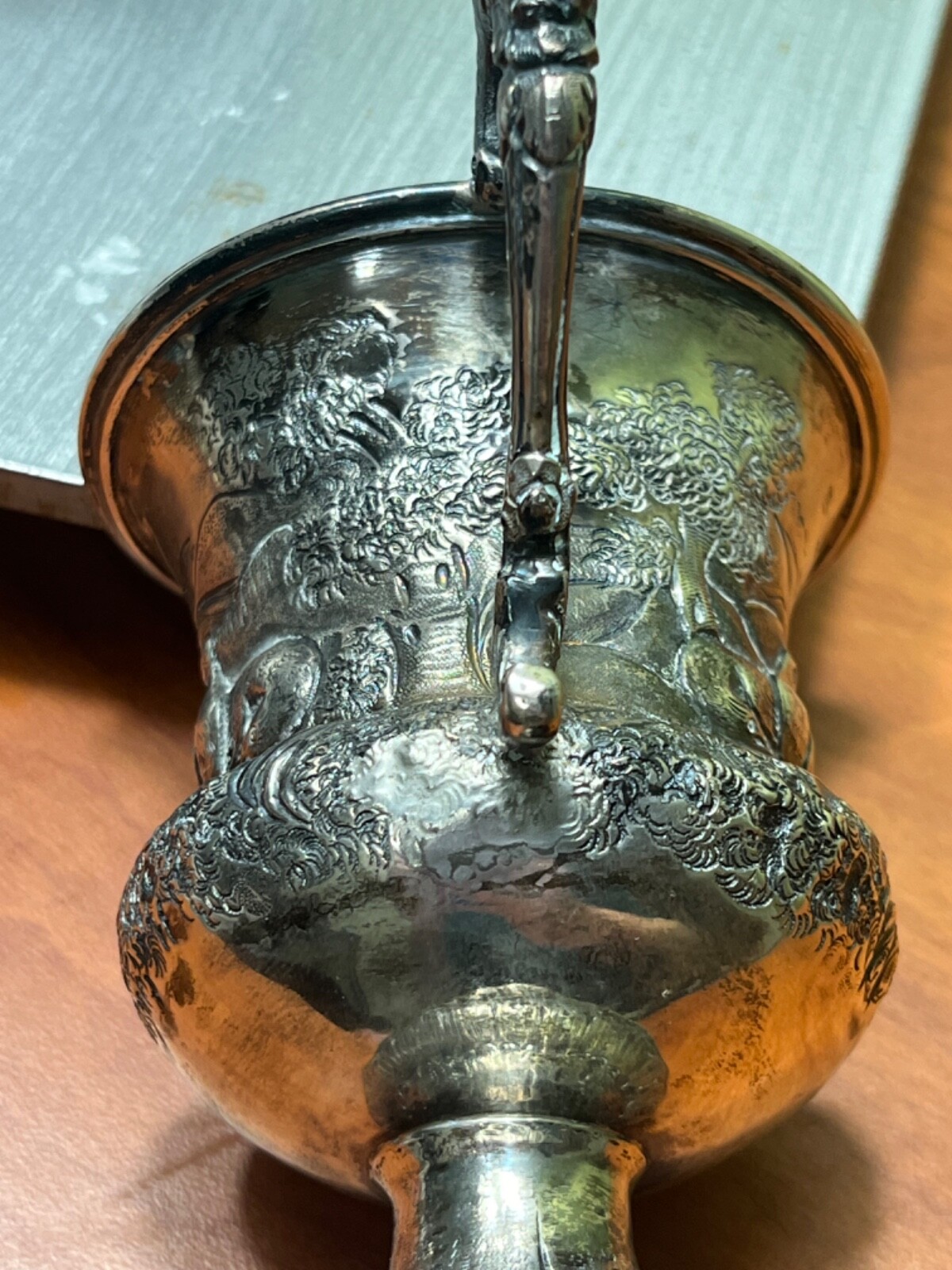 1837 English Sterling Silver Christening cup mug hunting pheasants bird repousse