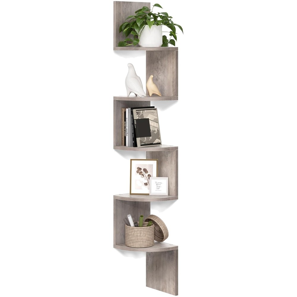Wall-Mounted 5-Tier Corner Bookshelf – Chic Storage Solution in Heather Greige
