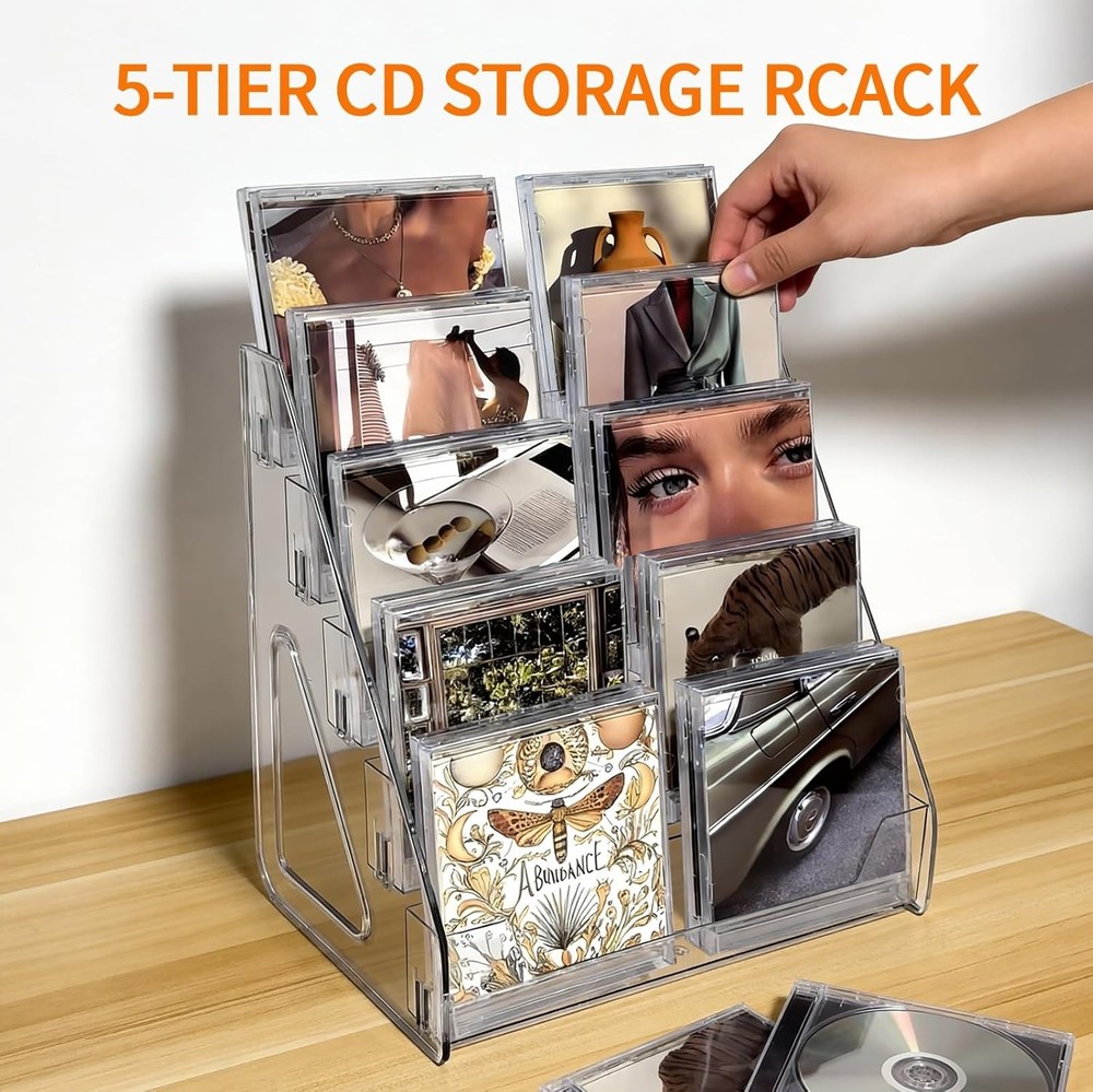5-Tier Acrylic CD Rack CD Display Holder Cascading CD Storage Rack