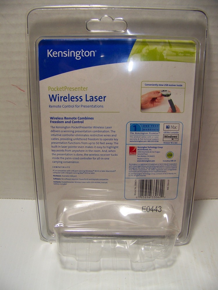 Kensington Wireless Pocket Presenter W/ Laser Pointer - New