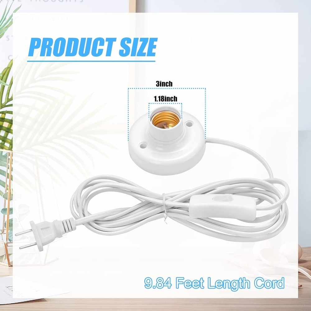 1 Pcs 9.84 Ft Light Socket with Cord E26/ E27 Light Bulb Socket with On/Off Swit