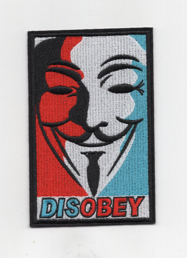 "V" For Vendetta Disobey Patch 5 inches tall