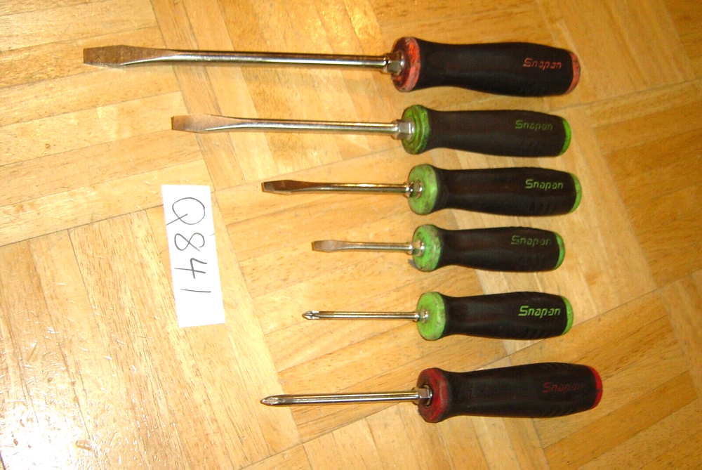 SNAP-ON TOOLS 6 PIECE GREEN & ORANGE SOFT GRIP HANDLE SCREWDRIVER SET