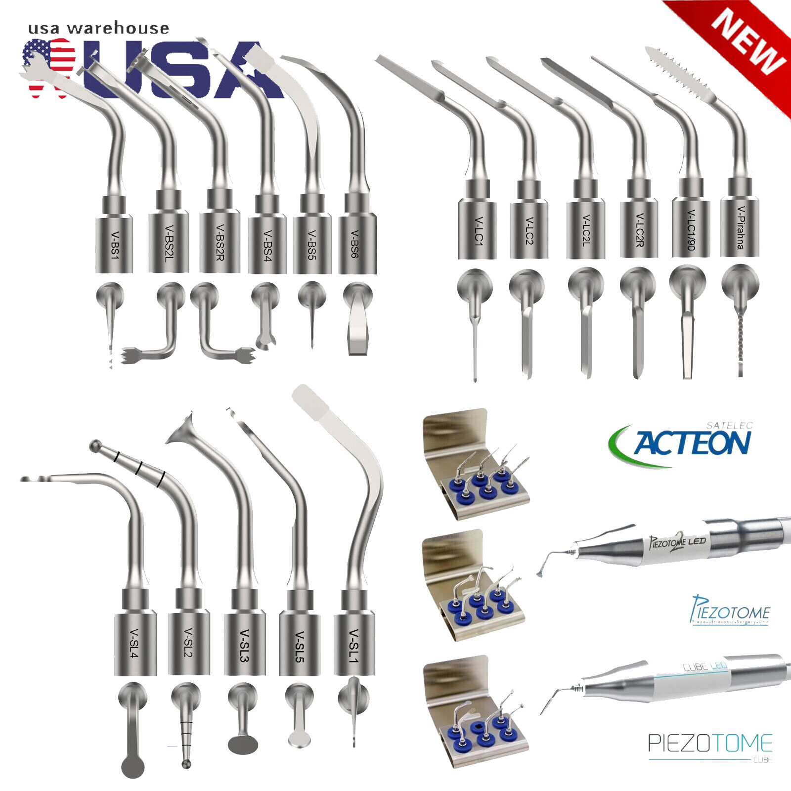 Dental Ultrasonic Surgery Tips LC BS SL Fit Satelec Acteon Piezotome 2 Solo Cube
