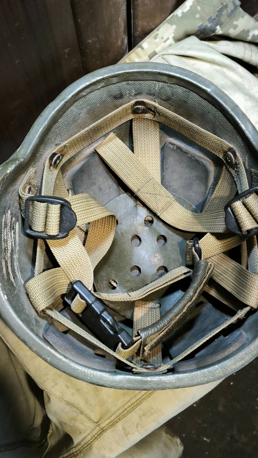 Original helmet of a Russian soldier. Donetsk region, Ukraine