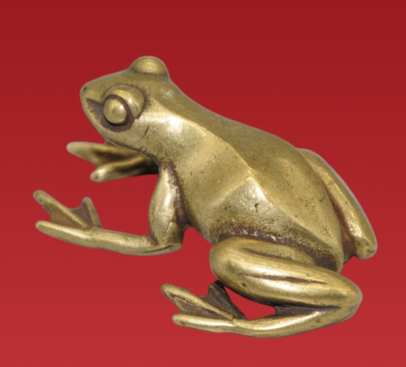 Vintage Chinese Gilt Bronze Frog Figurine - Hand-Cast Lucky Money Toad Artifact