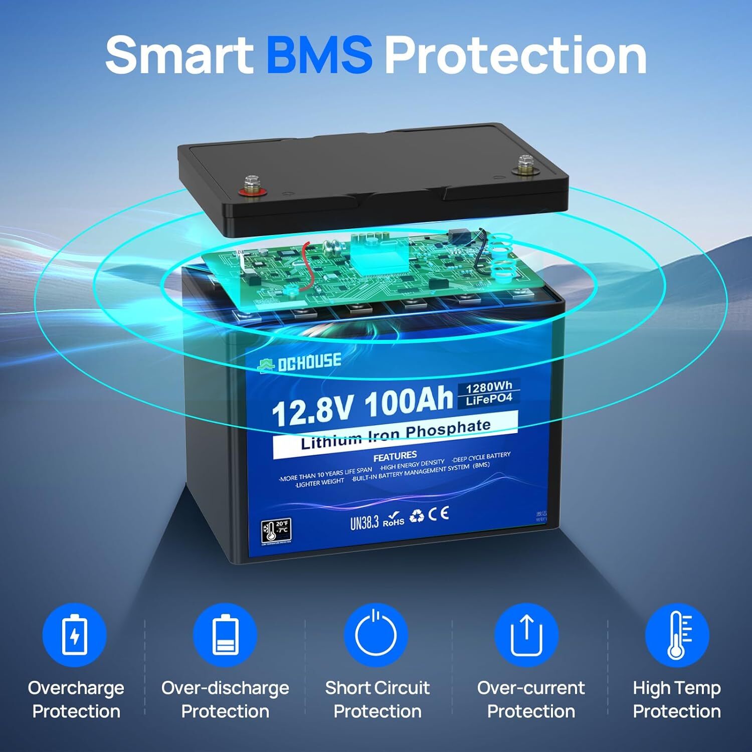 12V 100Ah LiFePO4 Lithium Battery 4000+ Deep Cycle For RV Marine Solar Off-grid