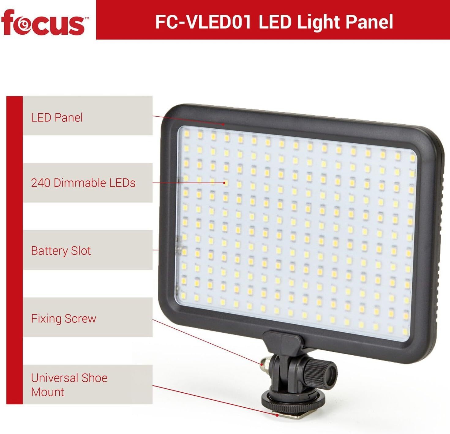 Focus Camera Video Light – 204 LED Dimmable, Ultra Slim and High Power On-Camera