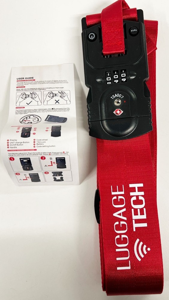 LUGGAGE TECH red polyester webbing SMART STRAP tsa approved lock DIGITAL SCALE