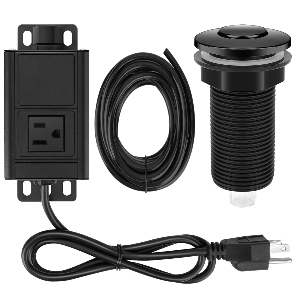 Kitchen Garbage Disposal Sink Top Air Switch Kit Brushed Single Outlet US Plug