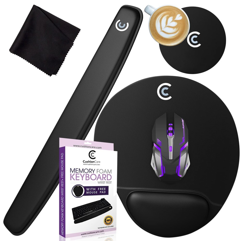 4pc Premium Wrist Rests for Keyboard and Mouse Pad Set - Memory Foam Cushion,...