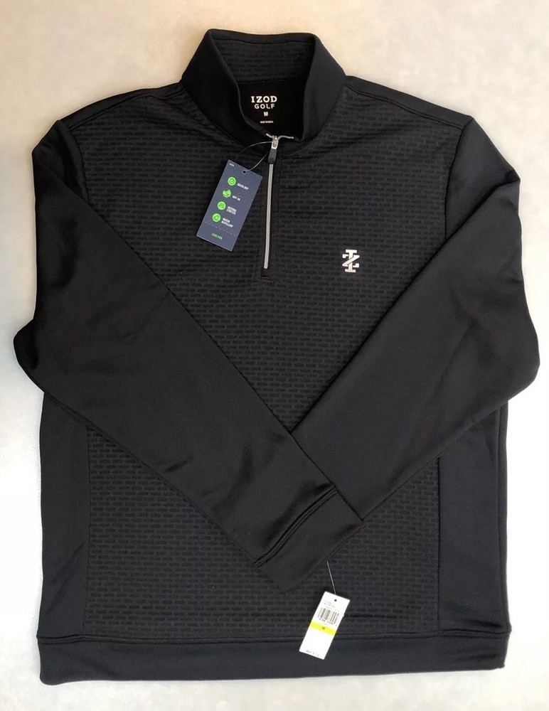 Izod Golf Hydroshield 1/4 Quarter Mens MEDIUM Black Zip Activewear Pullover