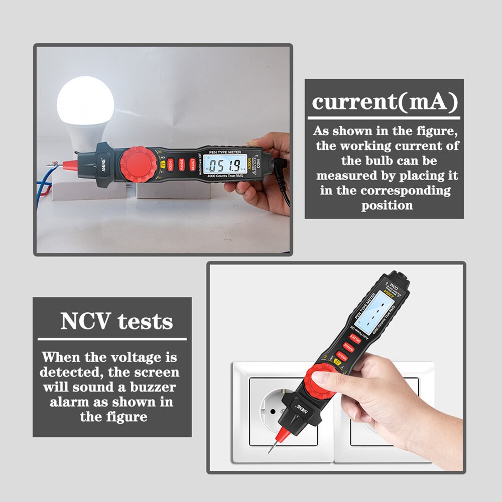 ANENG A3004 Pen Type Digital Multimeter AC DC Ammeter Voltmeter with Backlit LCD