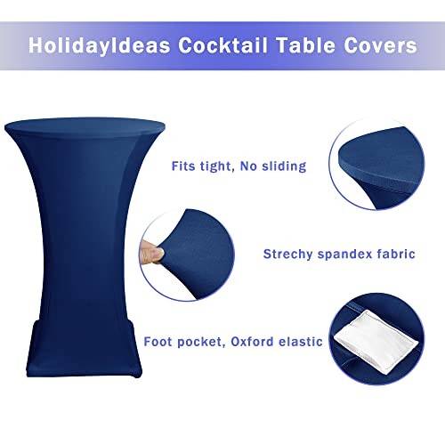 Cocktail Table Covers Pack - Fitted Stretch Spandex Square Corners 2 Navy