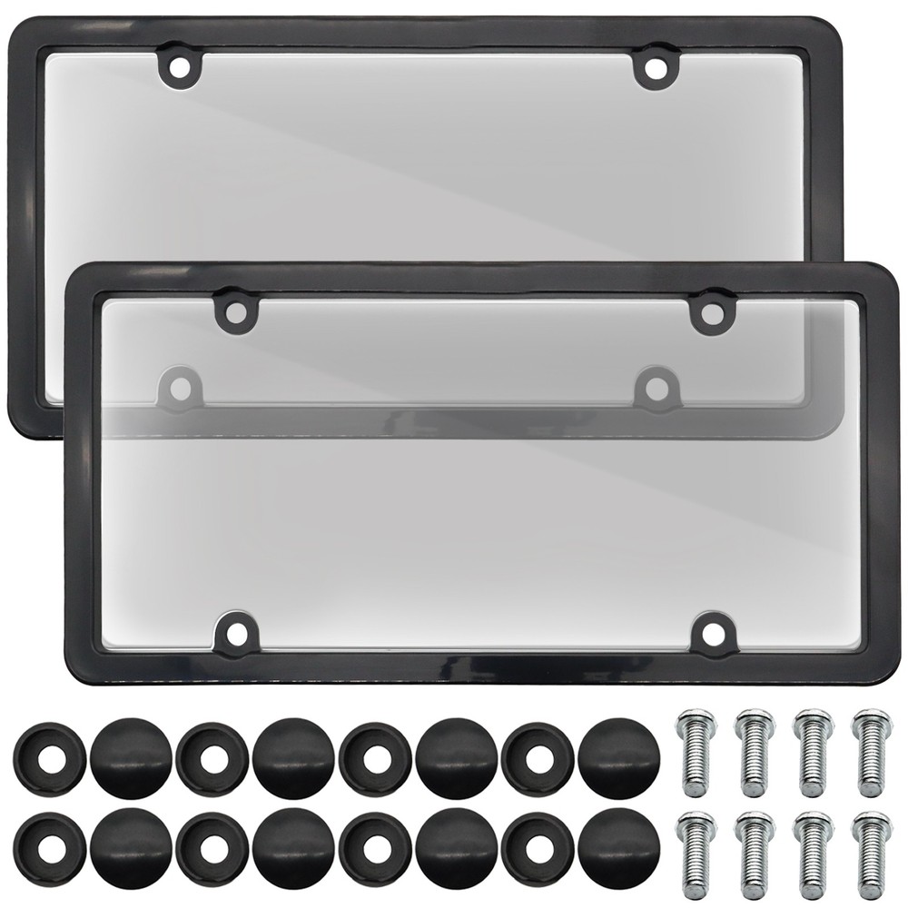 2 Front Rear Unbreakable License Plate Covers+Frames Auto Tag Shield Protector