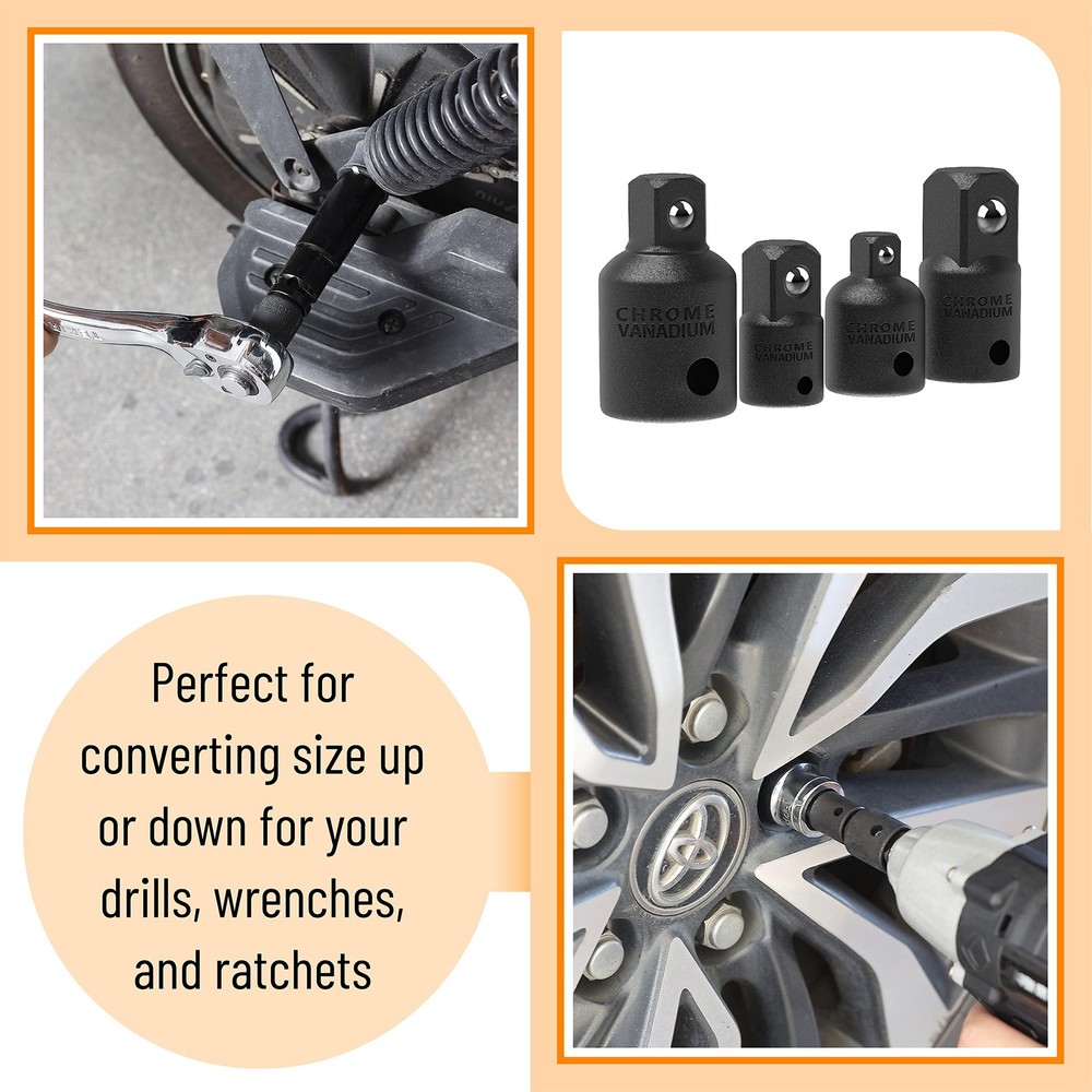 Bates- Impact Socket Adapter and Reducer Set, 4-pcs, 4 pcs, Black