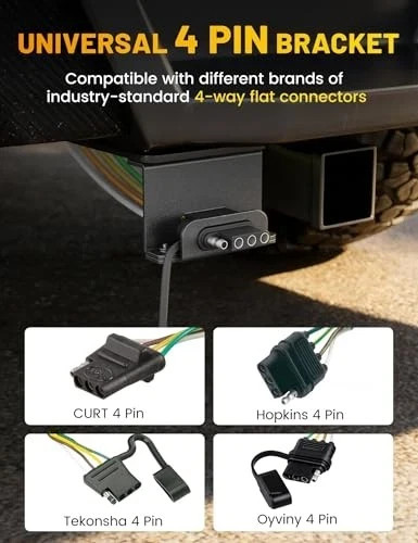 Vehicle-Side 4 Way Flat Trailer Wiring Harness Mounting Bracket, Rust-Proof
