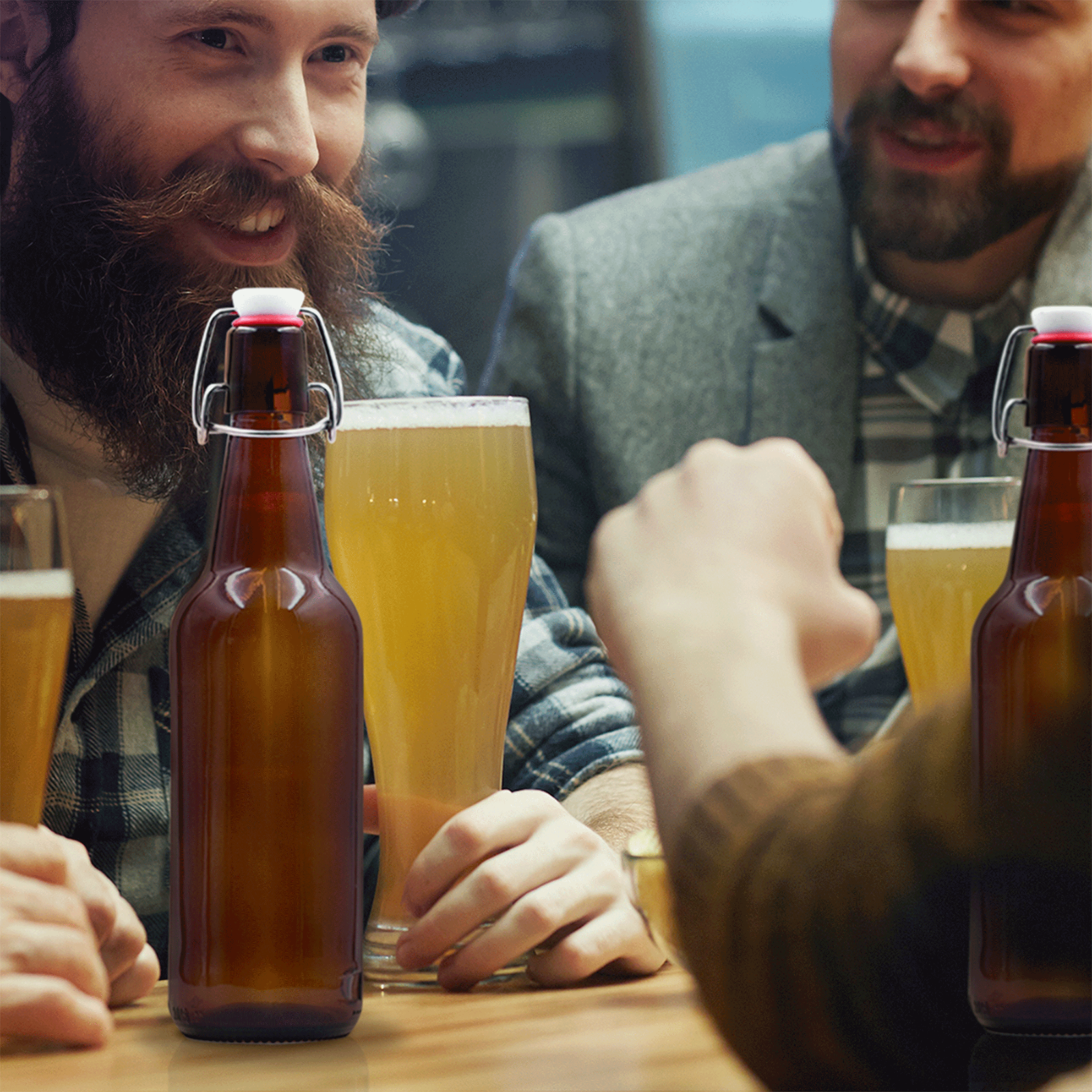 Nevlers 16 Oz. Airtight Glass Swing Top Beer Bottles - Amber Glass (Pack of 12)